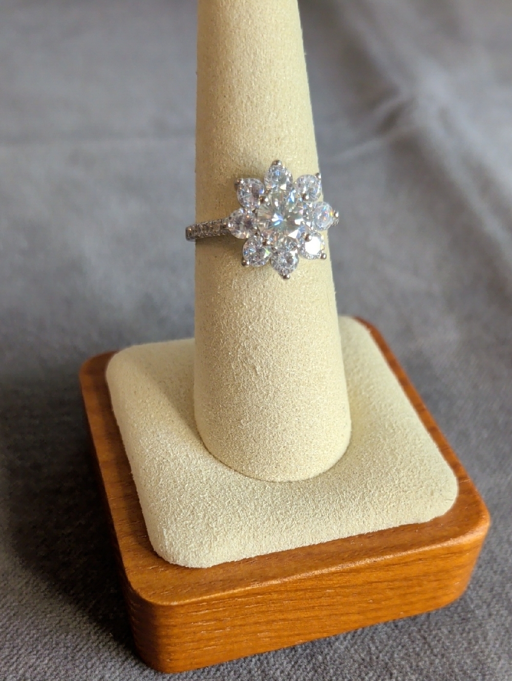 Flower Moissanite Engagement Ring - White Gold Plated Size 7
